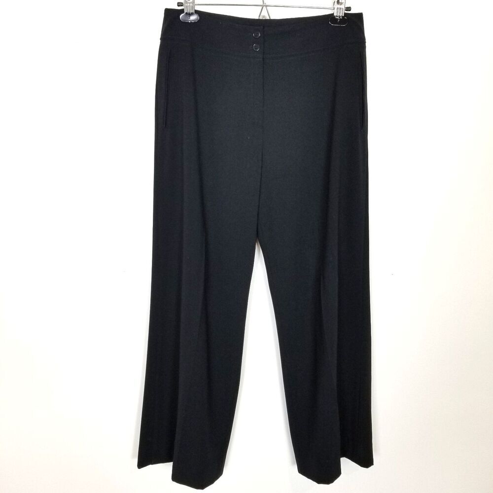 MaxMara Women Wool Blend Wide Dress Pants Sz‎ US 10 Black Trousers Ankle Office